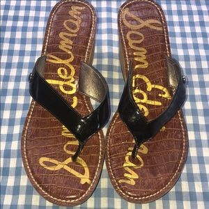 Sam Edelman Cork Wedge Black Patent Sandal Size 8